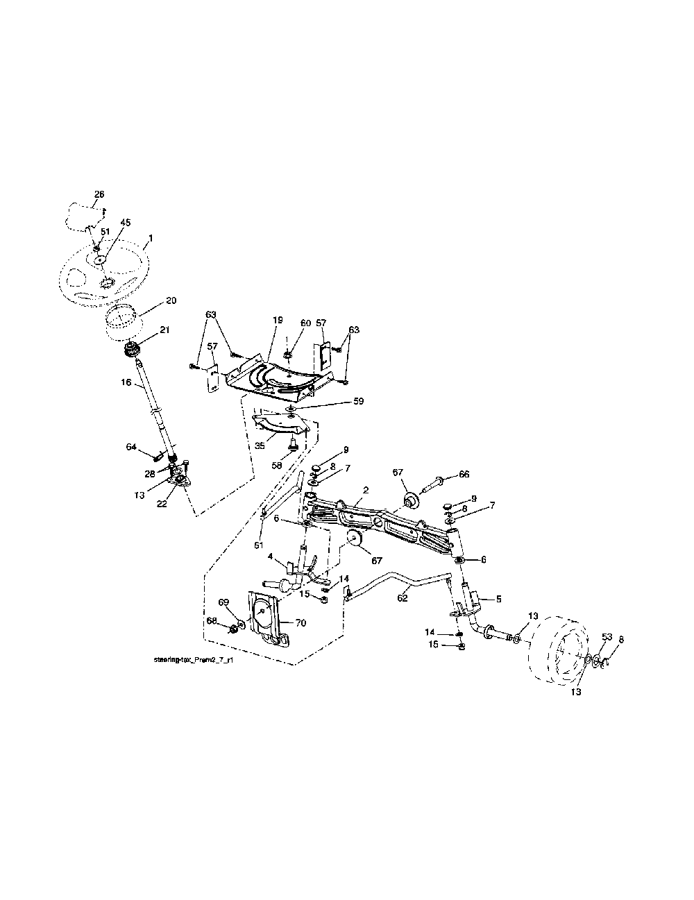 Steering Diagram and Parts List for A2246YT 96046001700 Ariens Lawn Tractor