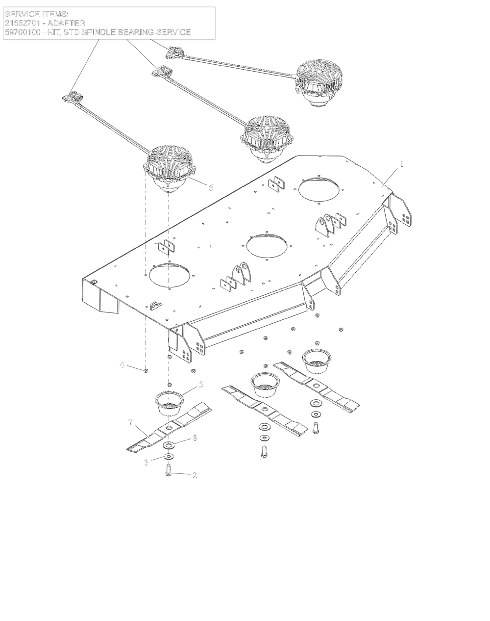 Deck, Blades And Spindle Motors - 60-Inch - Sd Diagram and Parts List for 997311 001500 - 001999 Ariens Lawn Tractor