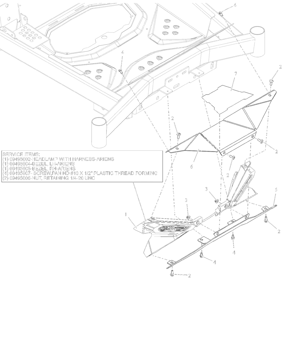 Front Footrest Diagram and Parts List for 918027 035000 + Ariens Lawn Tractor