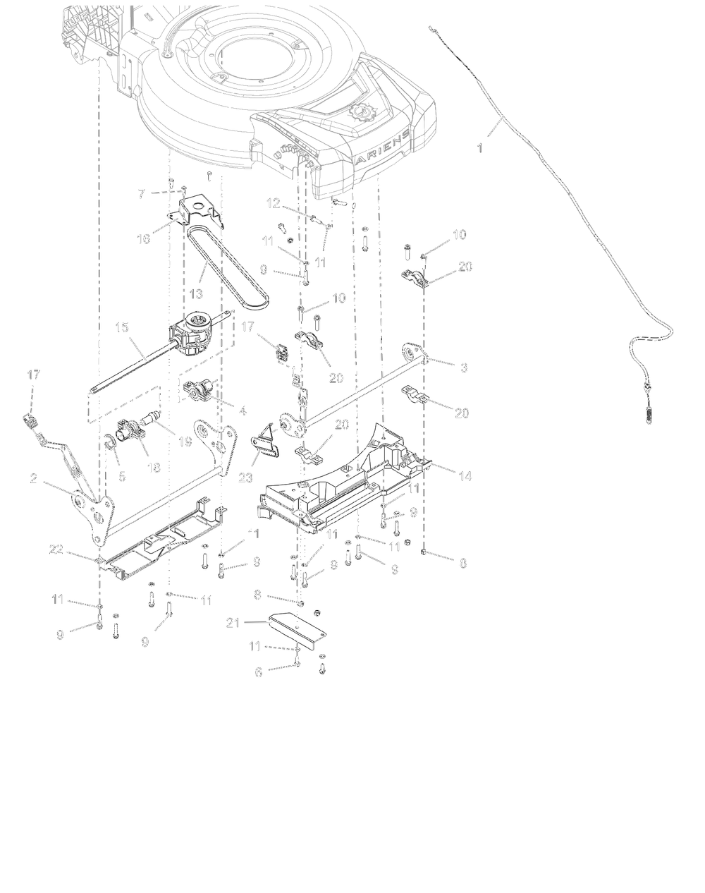 Axles And Transmission Diagram and Parts List for 911609 000101 - 024999 Ariens Lawn Mower