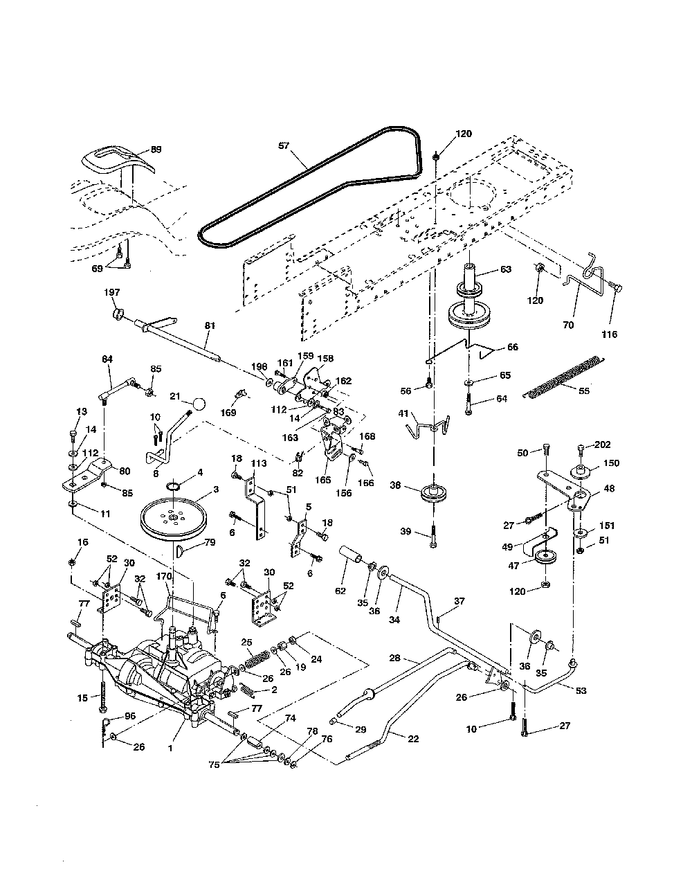 Drive Diagram and Parts List for A175BG42 96016002102 Ariens Lawn Tractor