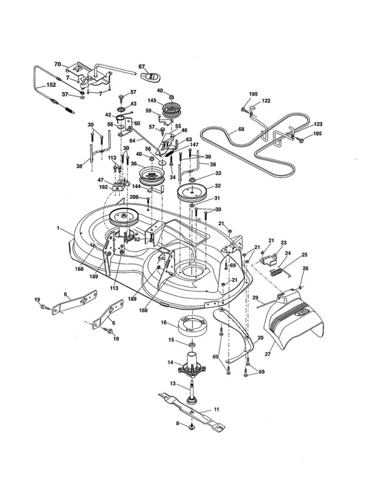 Mower Deck Diagram and Parts List for 96046000100  Ariens Lawn Tractor