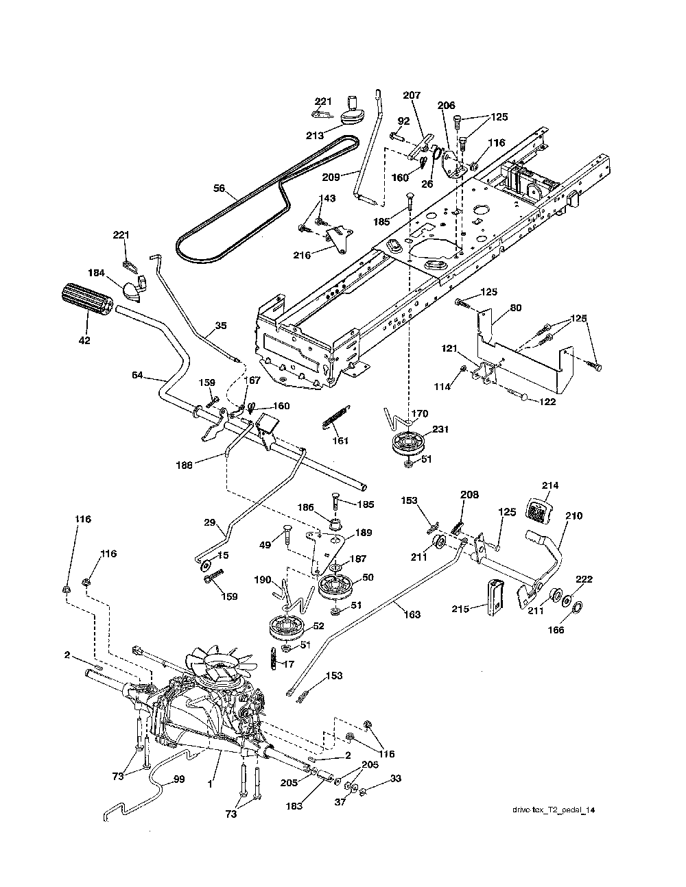 Drive Diagram and Parts List for A20K46YT 96046000300 Ariens Lawn Tractor