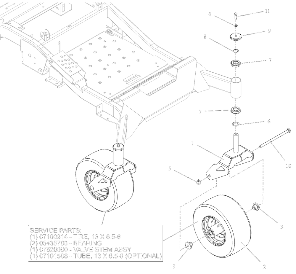 Font Caster Wheels Diagram and Parts List for 991590 095000 + Ariens Lawn Tractor