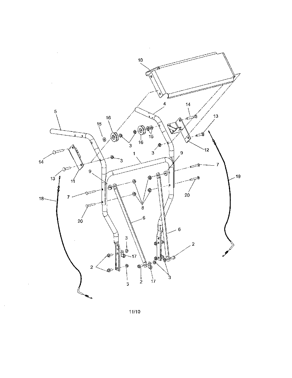 Handlebars Diagram and Parts List for 91140300 101-1999 Ariens Lawn Mower