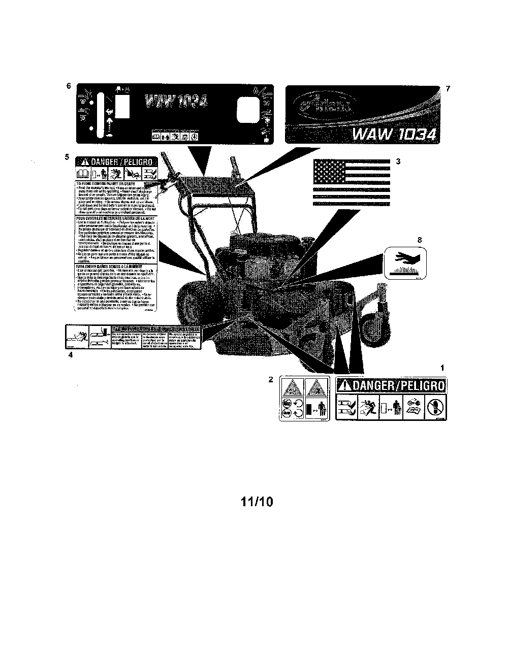 Decals Diagram and Parts List for 91140300 2000-999999 Ariens Lawn Mower