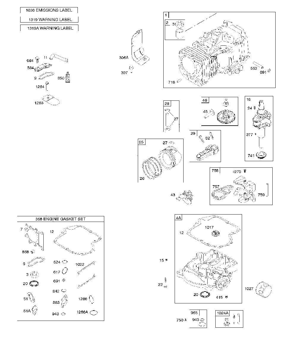 Camshaft/crankshaft/cylinder/engine sump Diagram and Parts List for A21A42-96046005400  Ariens Lawn Tractor