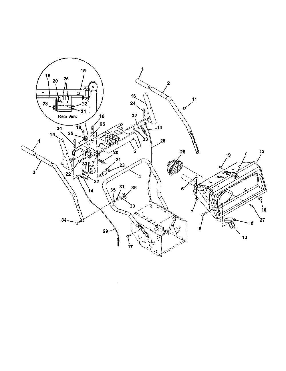 Handlebars/Controls Diagram and Parts List for 93210400 101-999999 Ariens Snow Blower