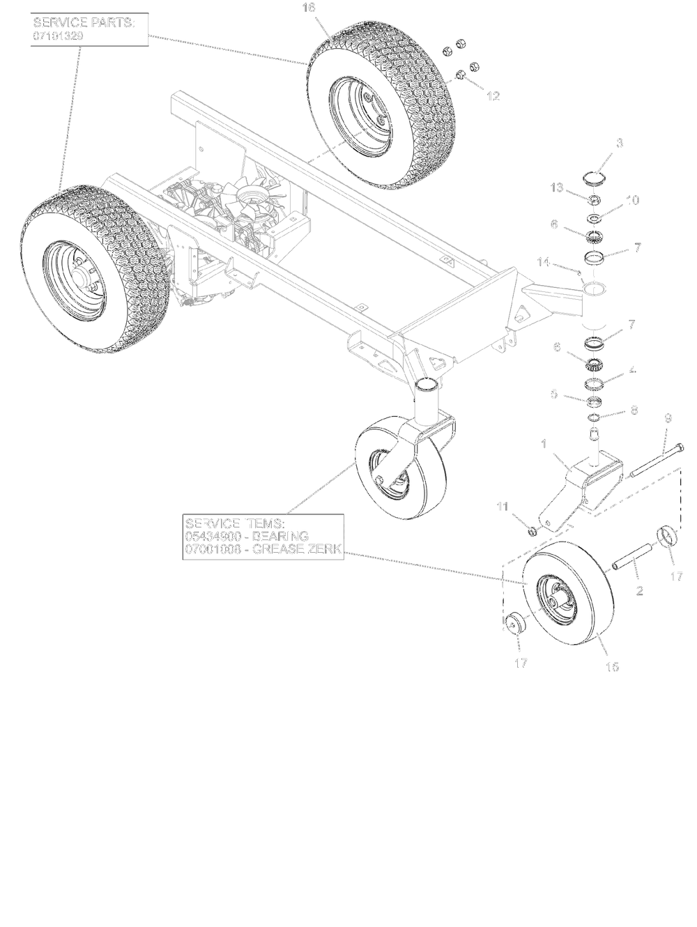 Wheels And Casters - 32-Inch Diagram and Parts List for 994302 000101 + Ariens Lawn Tractor Accessories