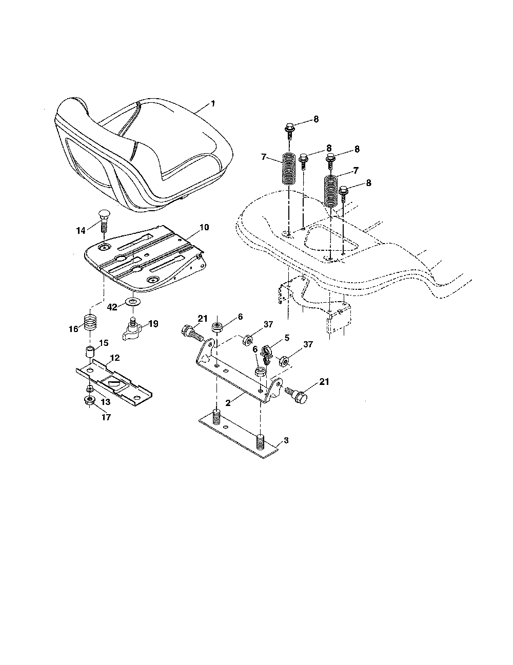 Seat Diagram and Parts List for 93603700  Ariens Lawn Tractor