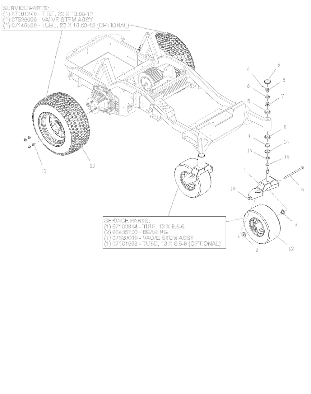 Wheels - 48-Inch Diagram and Parts List for 997312 000101 - 001499 Ariens Lawn Tractor