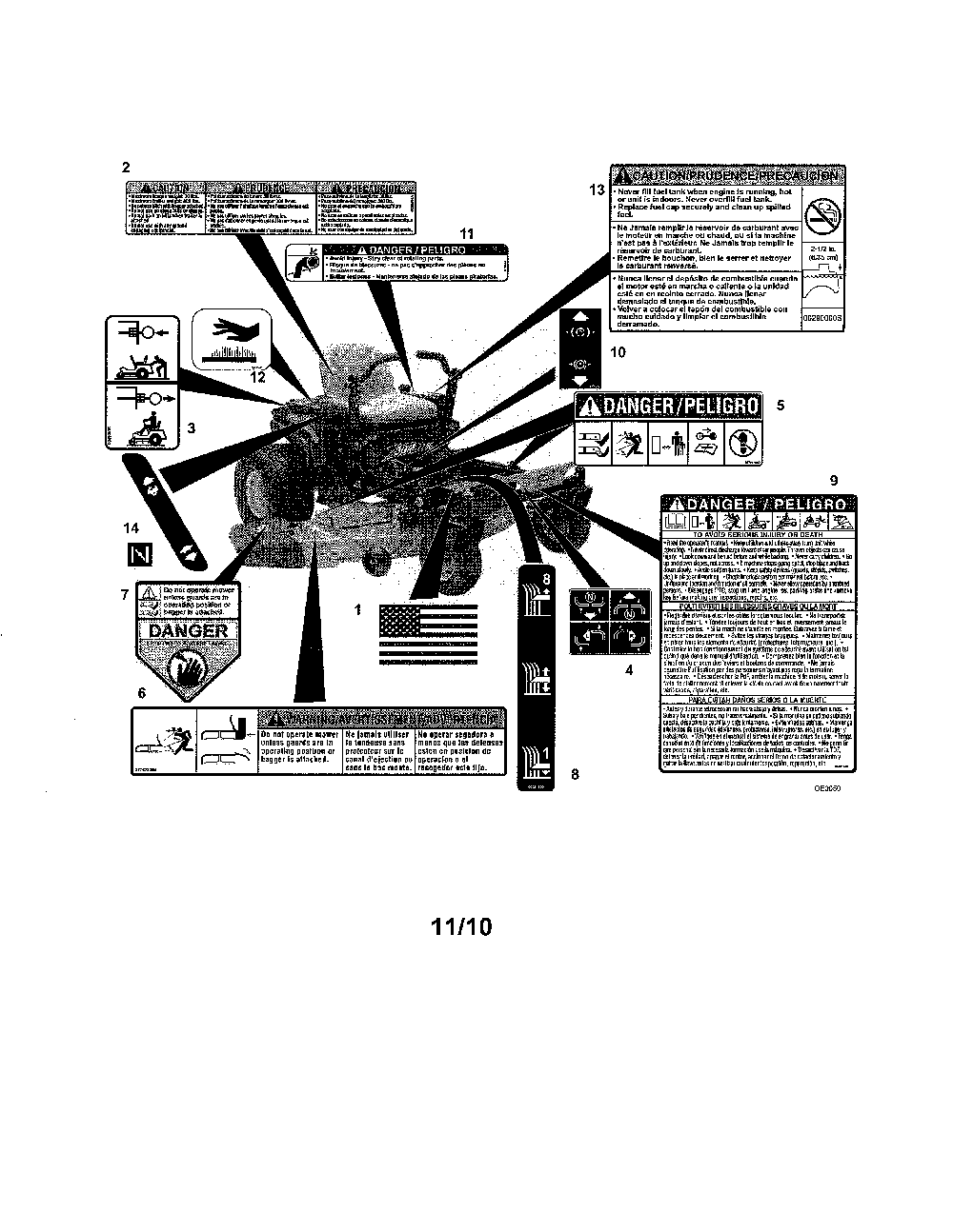 Decals-safety Diagram and Parts List for 91510100  Ariens Lawn Mower