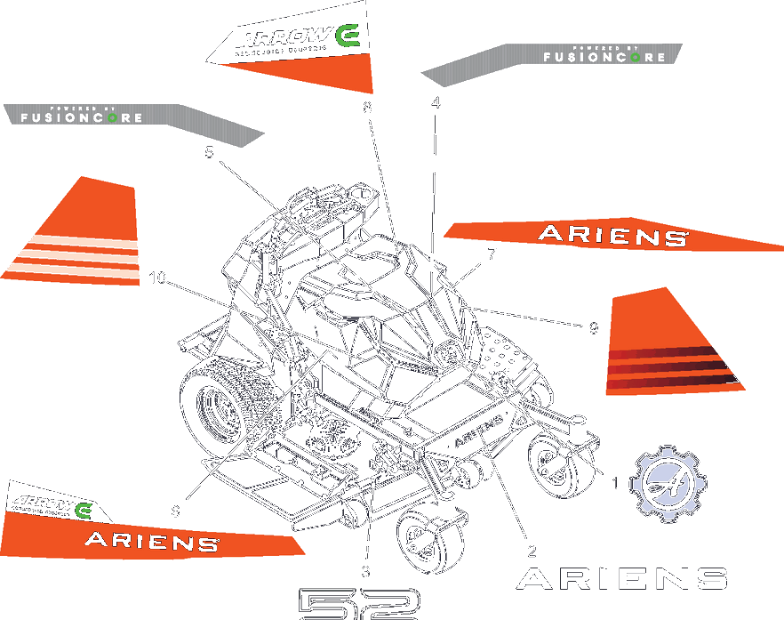 Decals - Style - 52-Inch Diagram and Parts List for 998302 000500 - 000999 Ariens Lawn Tractor