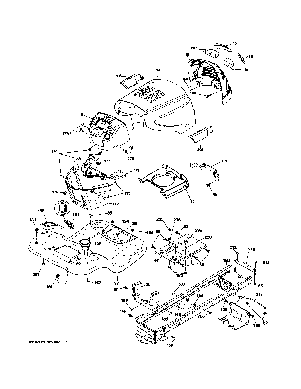 Chassis Diagram and Parts List for A2246YT 96046001700 Ariens Lawn Tractor