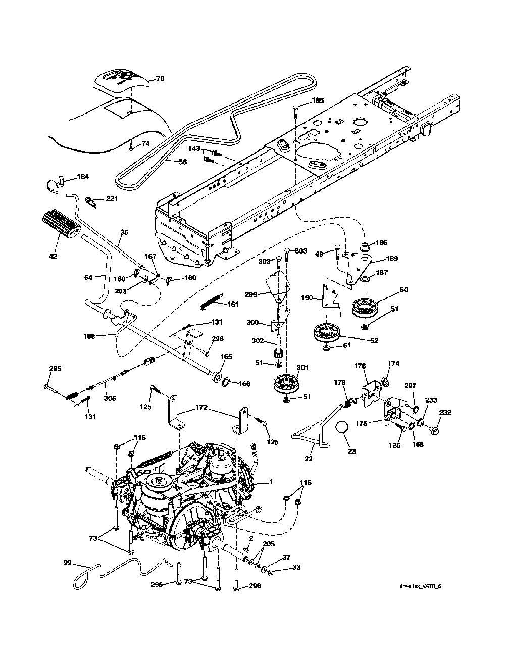 Drive Diagram and Parts List for 93604800  Ariens Lawn Tractor