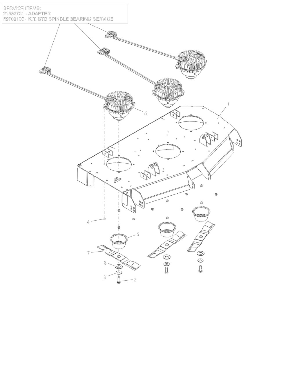 Deck, Blades And Spindle Motors - 48-Inch - Sd Diagram and Parts List for 997309 001500 - 001999 Ariens Lawn Tractor