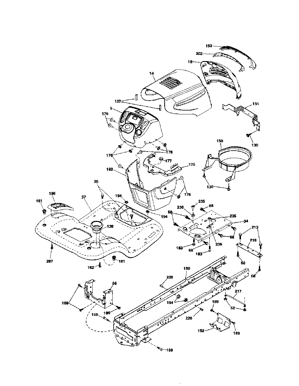 Chassis Diagram and Parts List for 93604800  Ariens Lawn Tractor