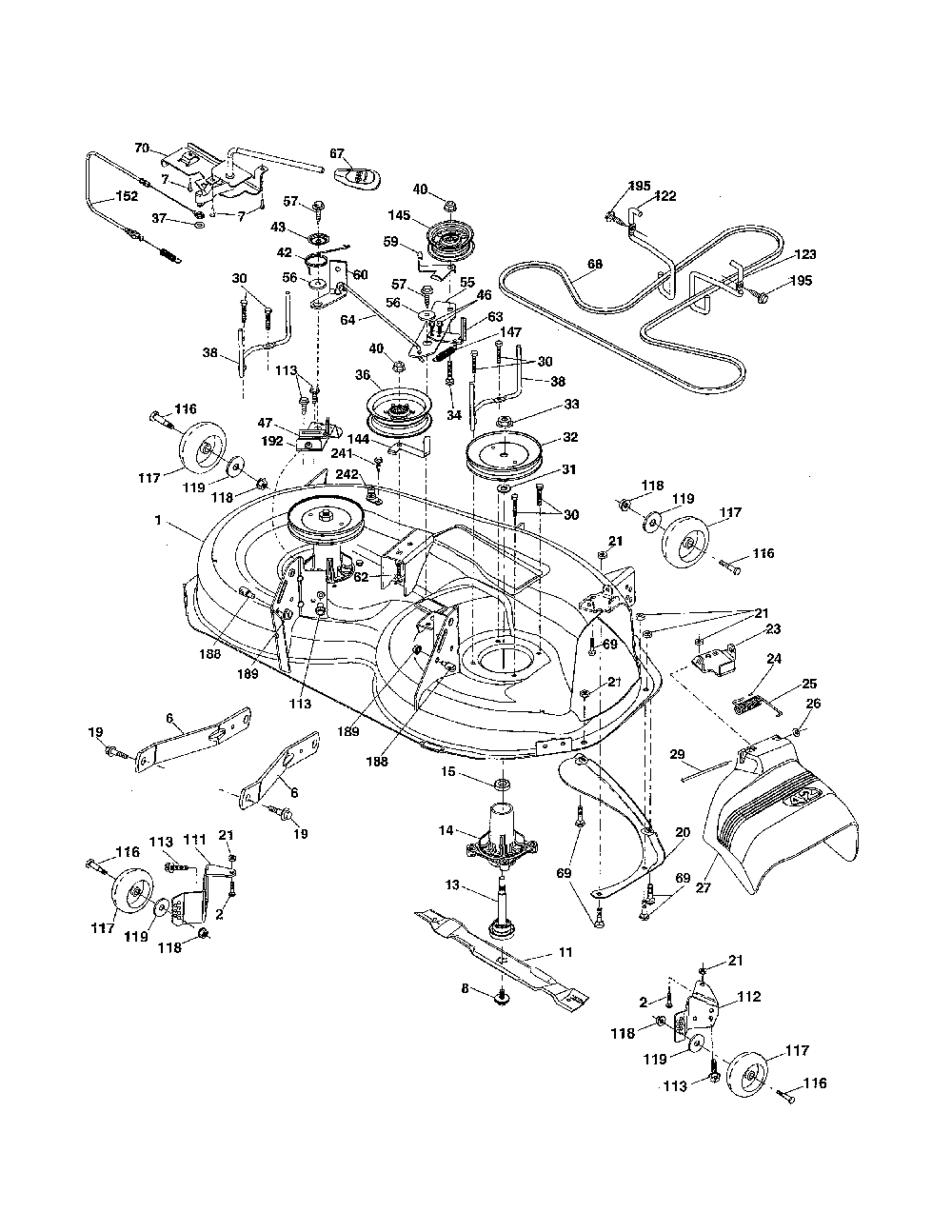 Mower deck Diagram and Parts List for 96046001600  Ariens Lawn Tractor