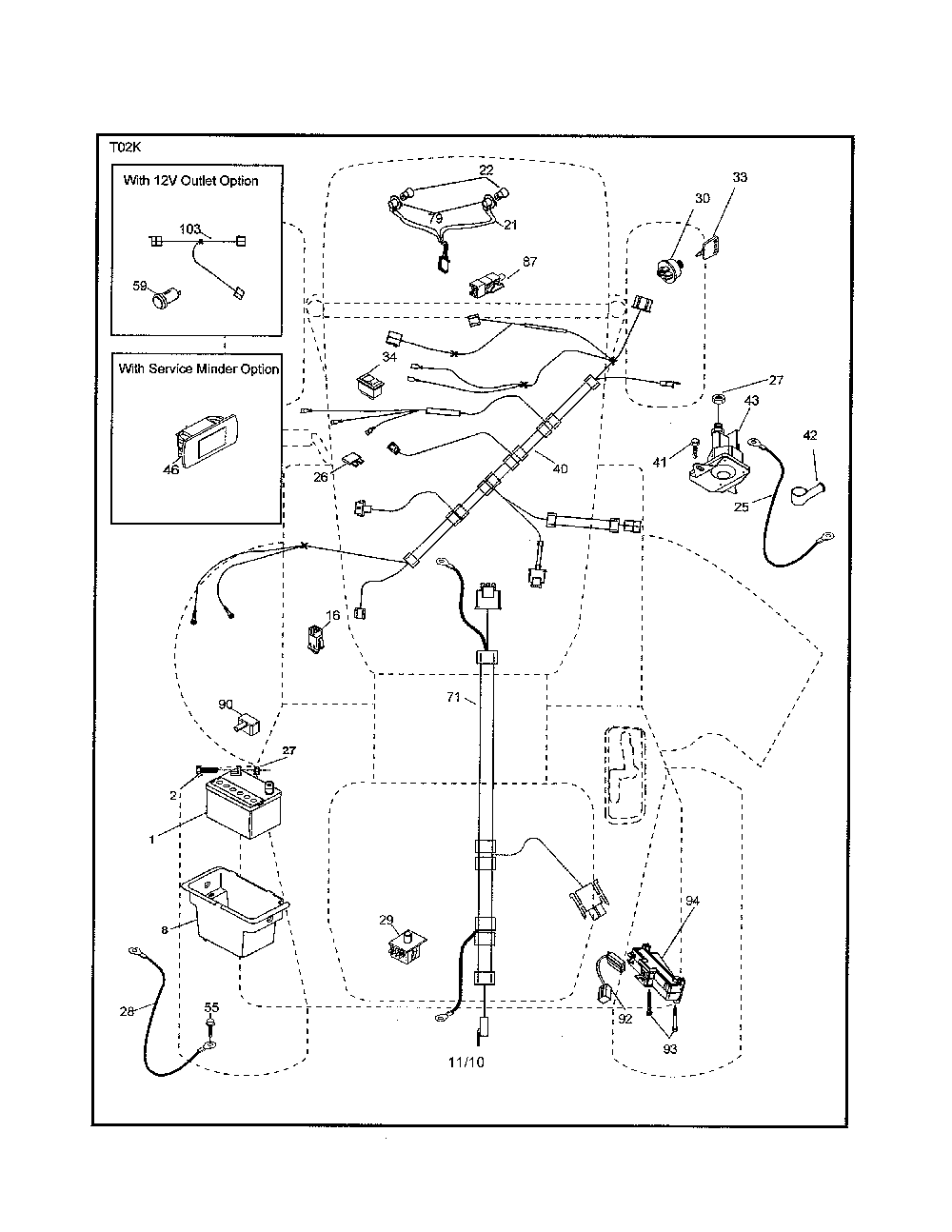Electrical Diagram and Parts List for A19K42 96046000200 Ariens Lawn Tractor