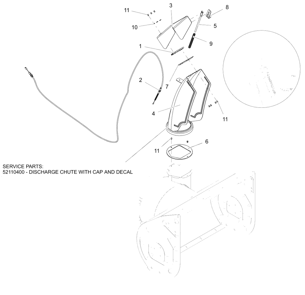 Discharge Chute Diagram and Parts List for 926093 000101 & Above Ariens Snow Blower