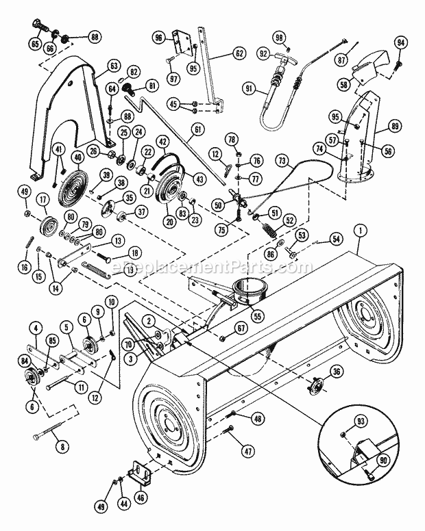 Sno-Thro 36" Housing Diagram and Parts List for 835006 000101 Ariens Lawn Tractor