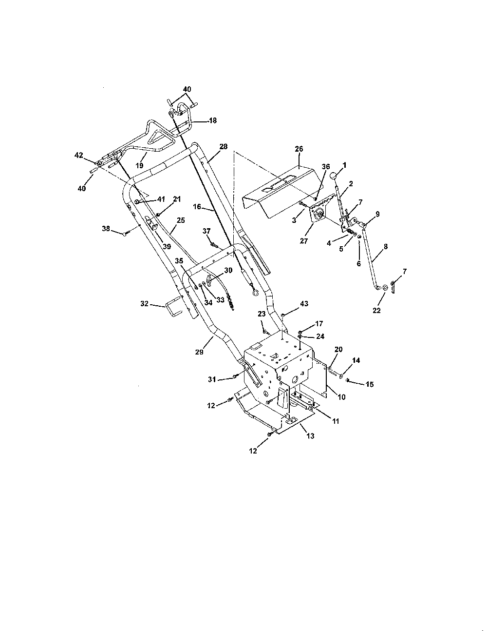 Handlebars And Controls Diagram and Parts List for 93250500 101-1500 Ariens Snow Blower