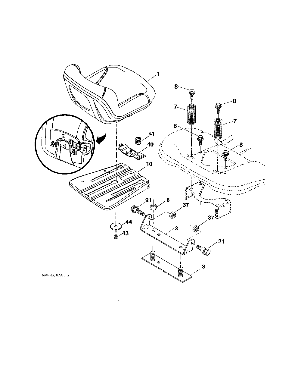 Seat Diagram and Parts List for A20K46YT 96046000300 Ariens Lawn Tractor