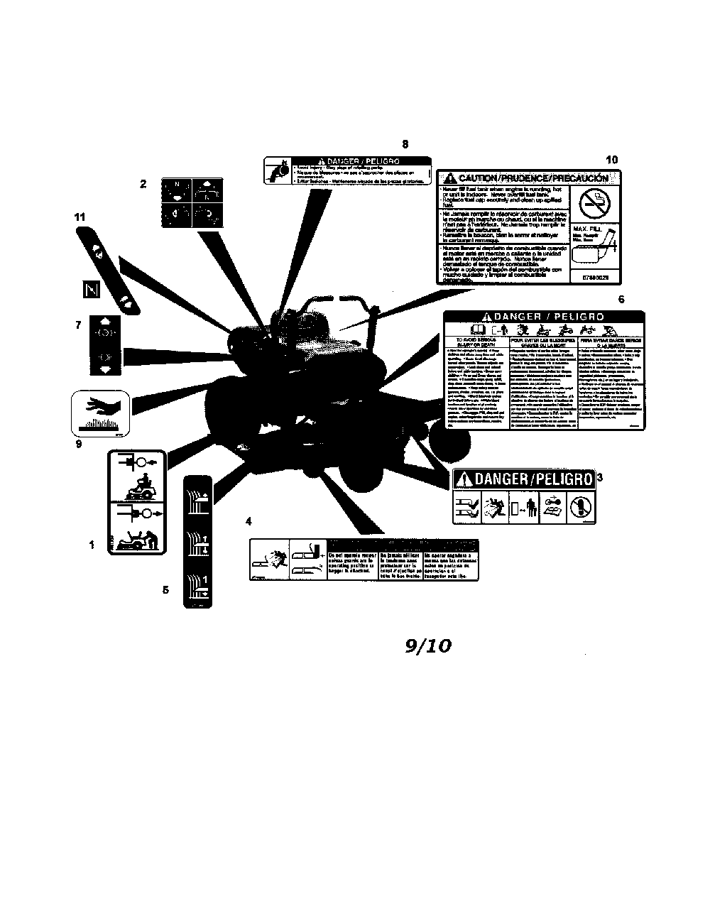 Decals-safety Diagram and Parts List for 91514100  Ariens Lawn Mower