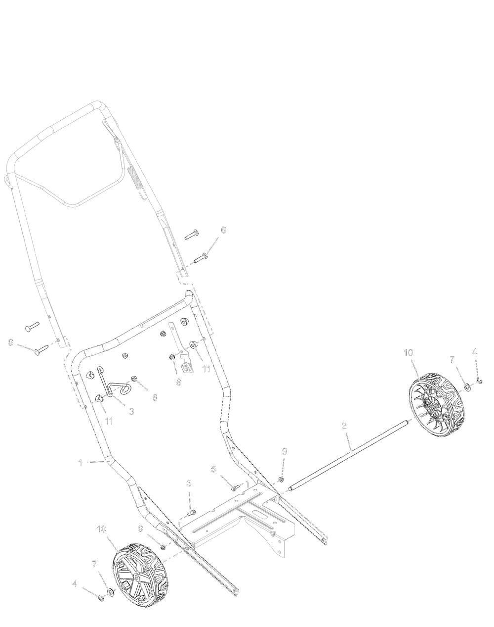 Handlebars And Wheels Diagram and Parts List for 938029  Ariens Snow Blower