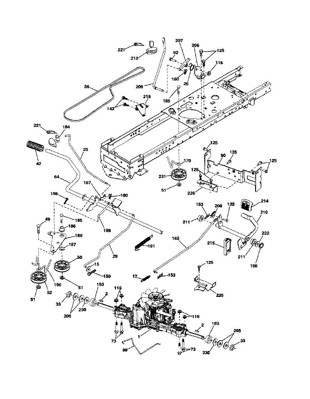 Drive Diagram and Parts List for A2346YT 96046001900 Ariens Lawn Tractor