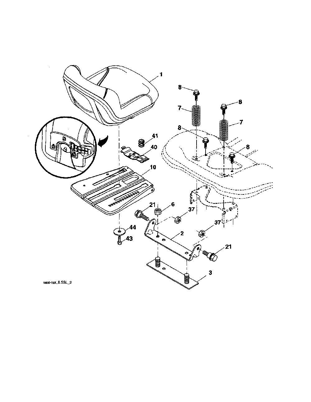 Seat Diagram and Parts List for A2246YT 96046001700 Ariens Lawn Tractor