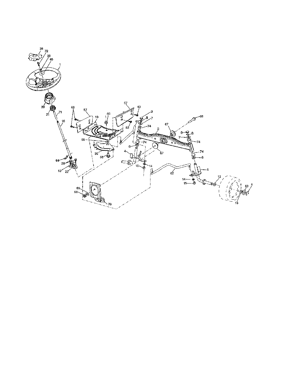 Steering Diagram and Parts List for A18KG42 96046000100 Ariens Lawn Tractor