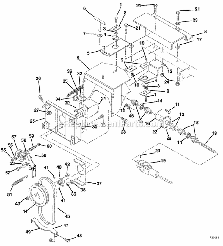 Brush Drive Unit Diagram and Parts List for 824014 000101 Ariens Snow Blower