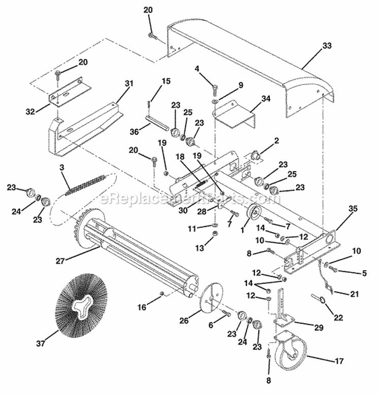 Brush Head Diagram and Parts List for 824014 000101 Ariens Snow Blower