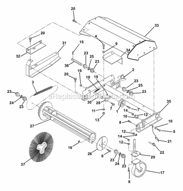Brush Head Diagram and Parts List for 824015 000101 Ariens Snow Blower