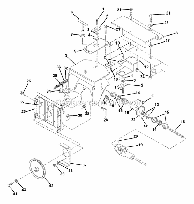 Brush Drive Unit Diagram and Parts List for 826001 000101 Ariens Snow Blower