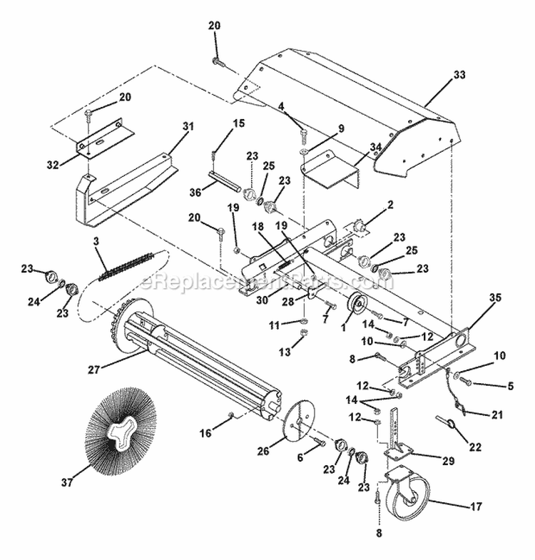 Brush Head Diagram and Parts List for 826001 000101 Ariens Snow Blower