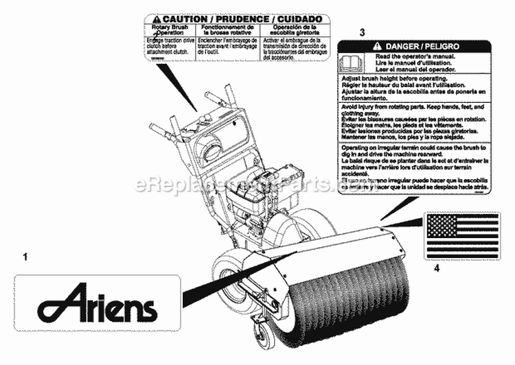 Decals Diagram and Parts List for 826001 000101 Ariens Snow Blower