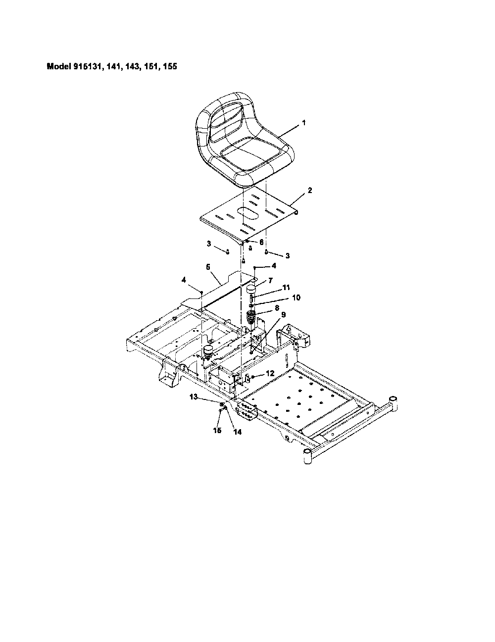 Seat & seat support Diagram and Parts List for 91514100  Ariens Lawn Mower