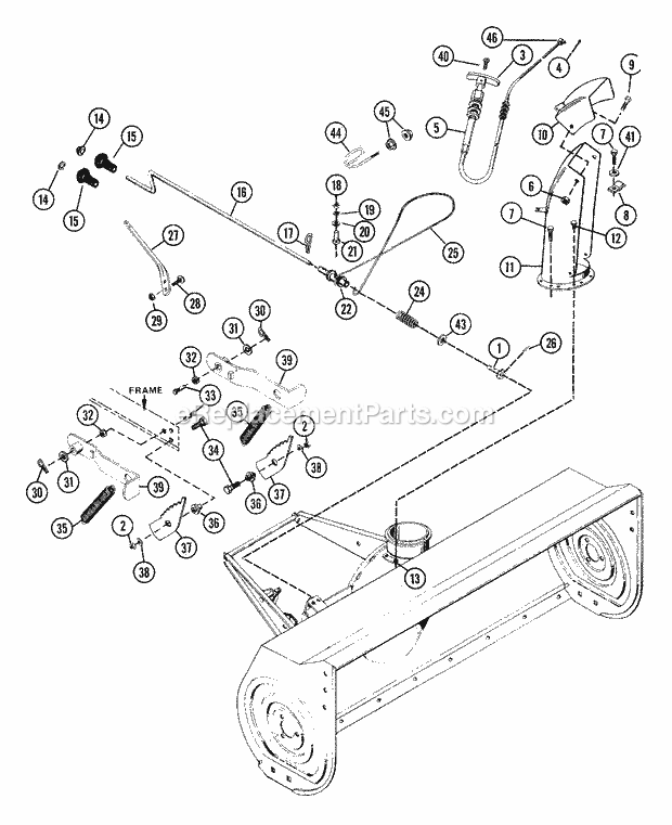 Sno-Thro 48" Controls And Chute Diagram and Parts List for 831025 000101 Ariens Lawn Tractor