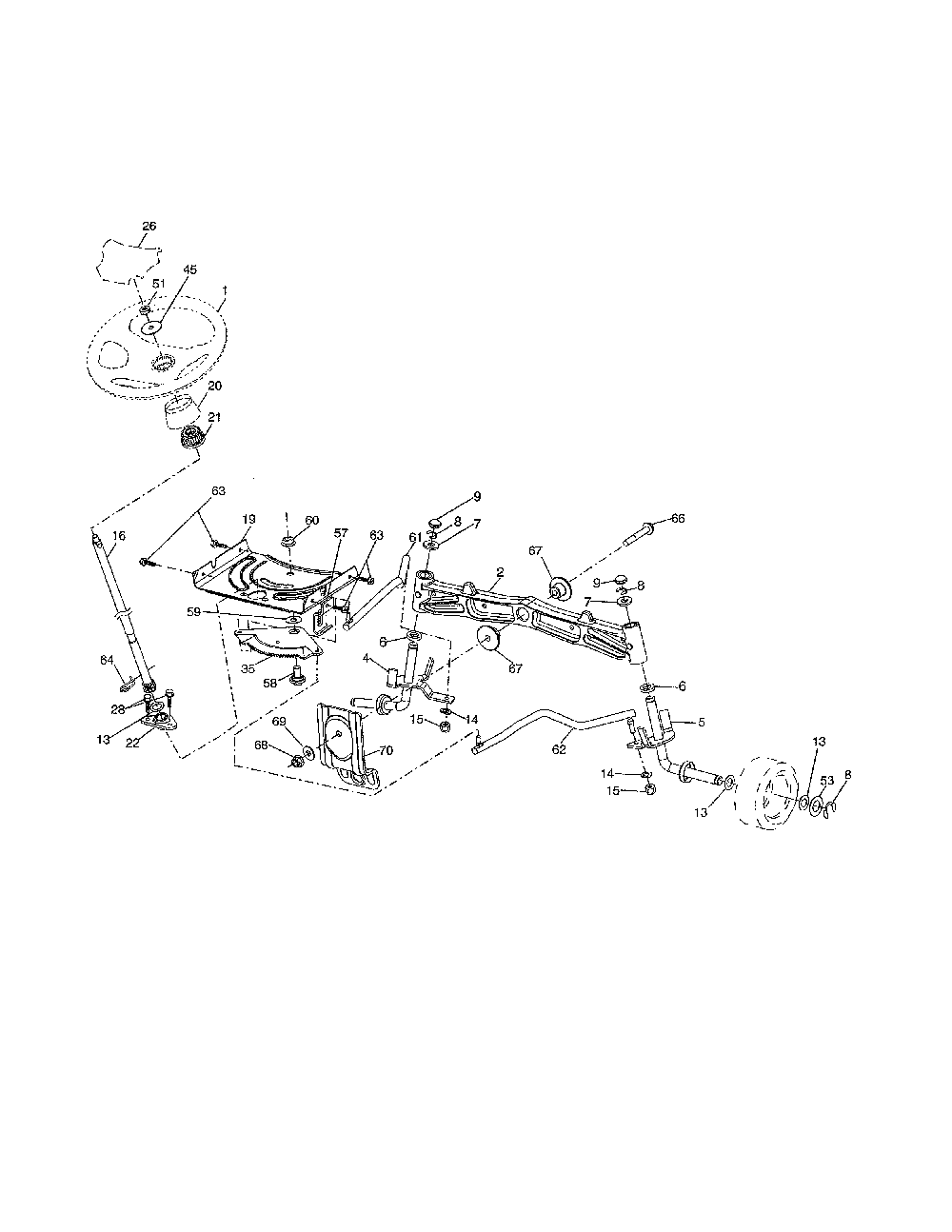 Steering Diagram and Parts List for A25KH54 96046001800 Ariens Lawn Tractor