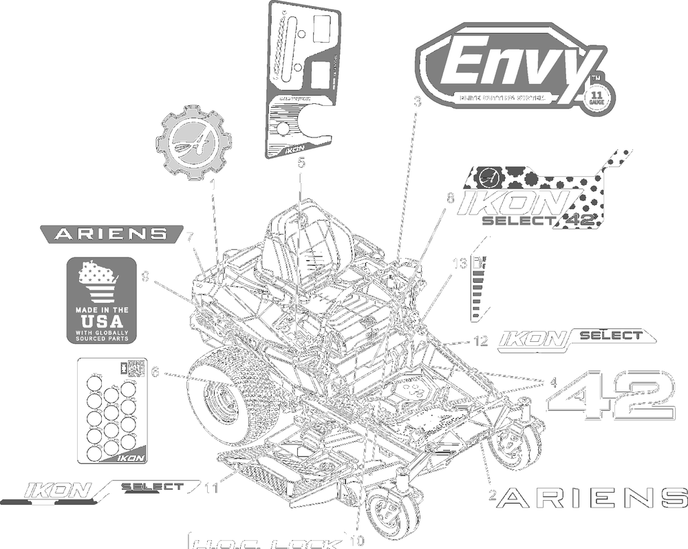 Decals - Style - 42-Inch Select Diagram and Parts List for 918027 035000 + Ariens Lawn Tractor