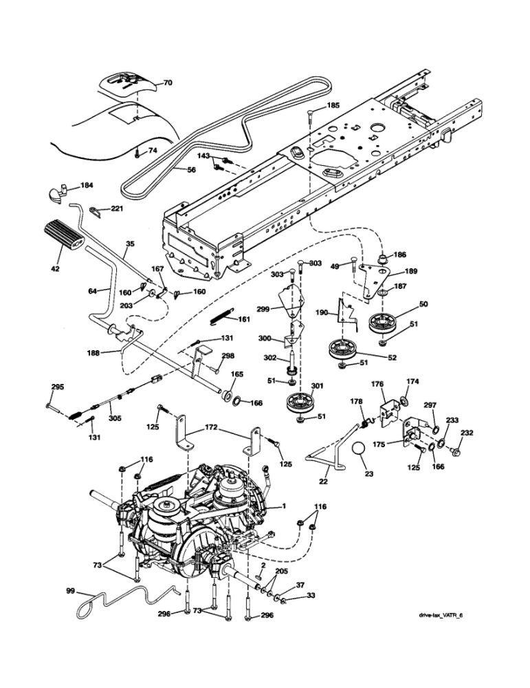 Drive Diagram and Parts List for 96046001000  Ariens Lawn Tractor