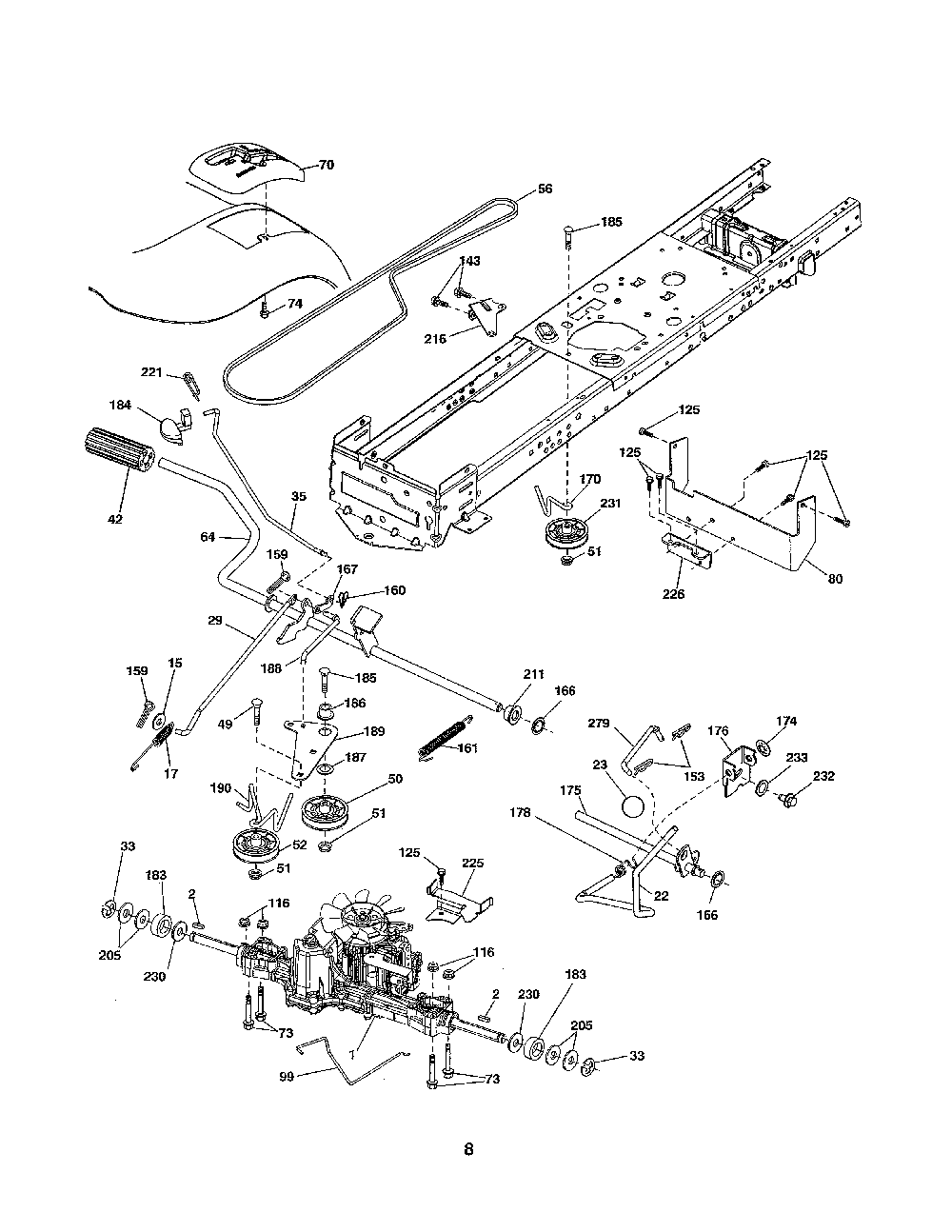 Drive Diagram and Parts List for A2042YT 96046001600 Ariens Lawn Tractor