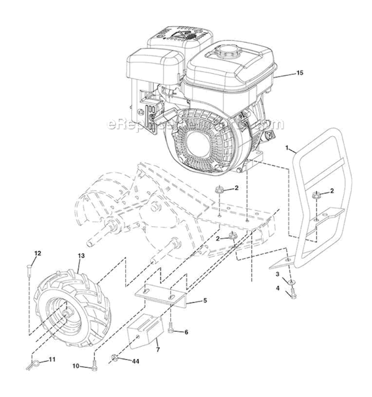 Main Frame - Right Side Diagram and Parts List for 901028 000101 Ariens Tiller