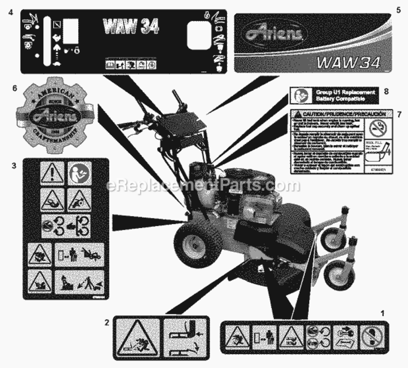 Page D Diagram and Parts List for 911413 013000 Ariens Lawn Mower
