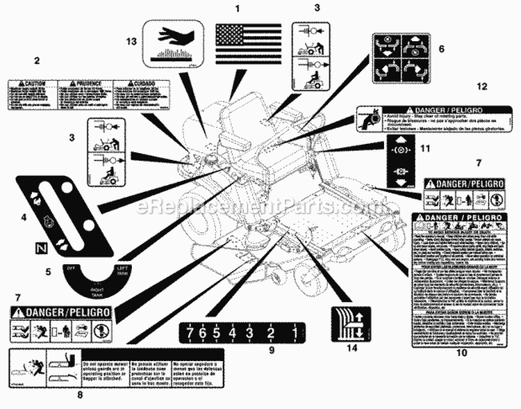Decals_-_Safety Diagram and Parts List for 915057 000101 Ariens Lawn Tractor