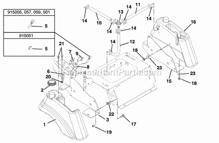 Fuel_Tank Diagram and Parts List for 915057 000101 Ariens Lawn Tractor