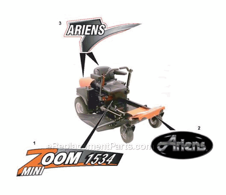 Decals Style Diagram and Parts List for 915071 020000 Ariens Lawn Tractor