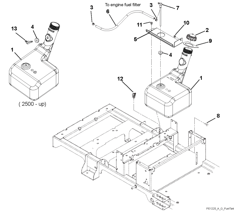 Fuel Tank Diagram and Parts List for 915159 000101-009999 Ariens Lawn Tractor